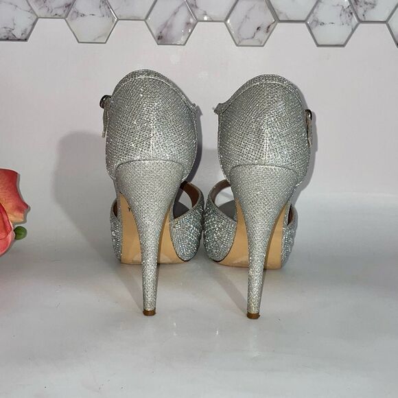 De Blossom Collection Silver Glitter & Rhinestone Heels - Picture 4 of 9